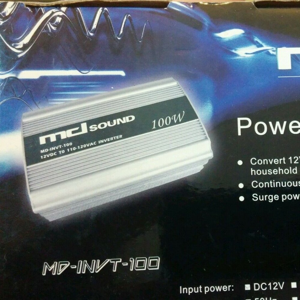 MD SOUND 100W-200W POWER INVERTER 12V DC to 120V AC PLUGS INTO LIGHTER